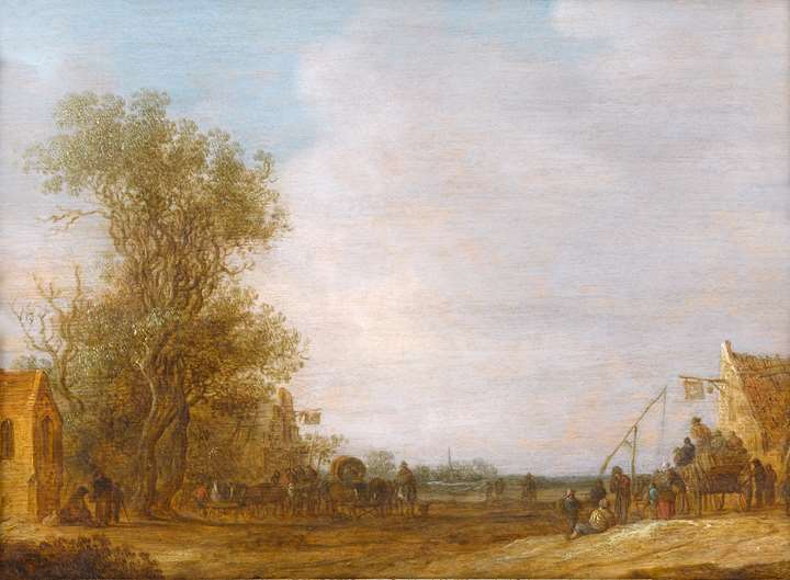 A Wooded Landscape with Travellers by the Swan Inn and at another Inn Opposite